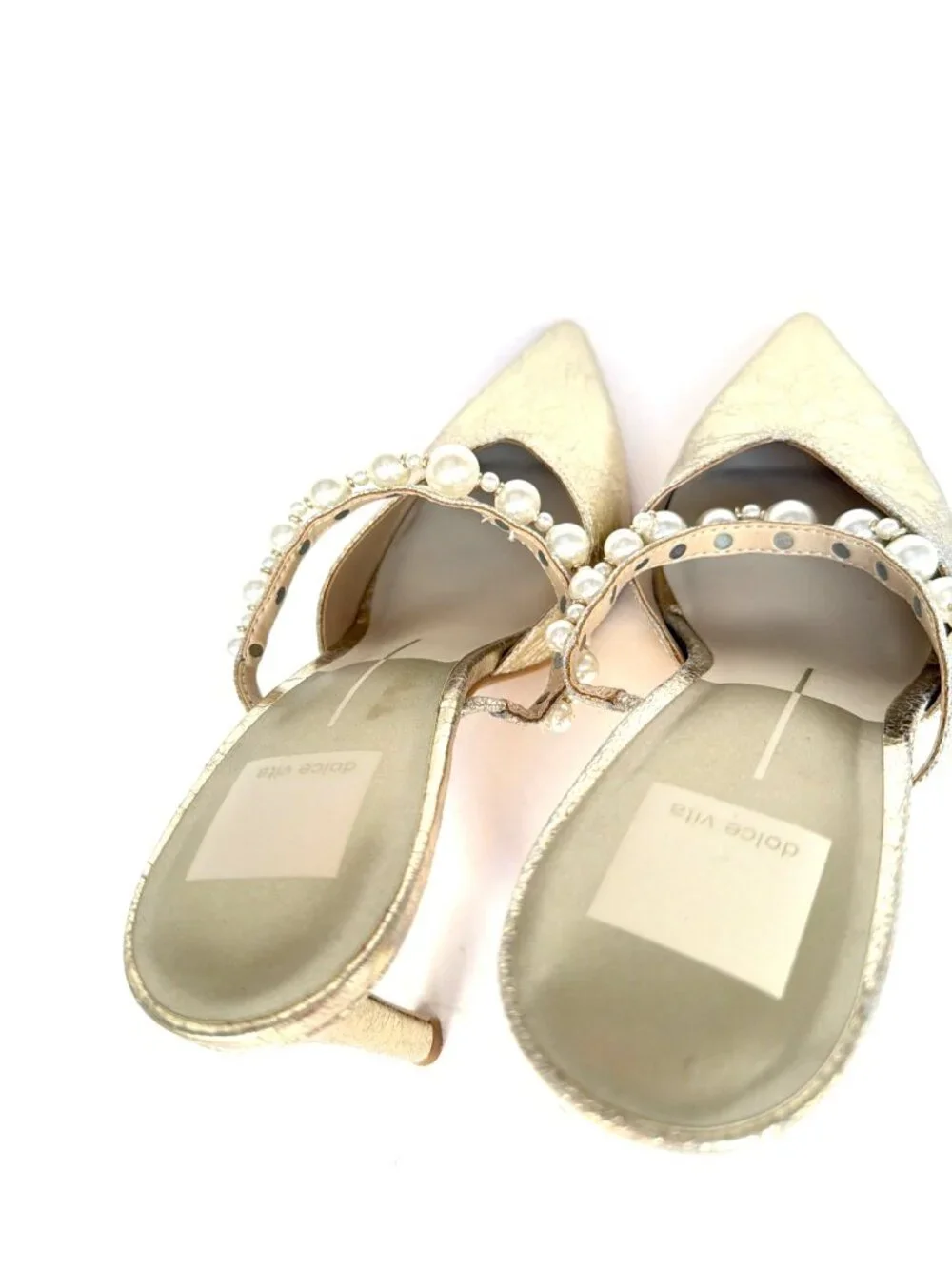 Dolce Vita Kanika Pointed Toe Pumps Vintage Gold Pearls Womens Size 7.5